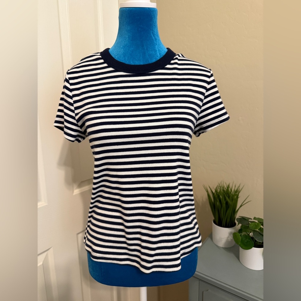 Old Navy Navy and White Striped Short Sleeve Tee